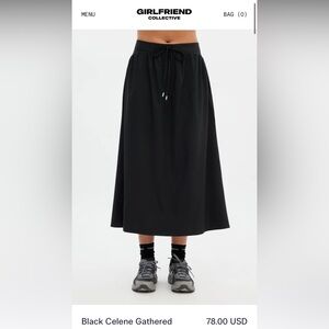 NWT Girlfriend Collective Black Celene Gathered Skirt Size S
